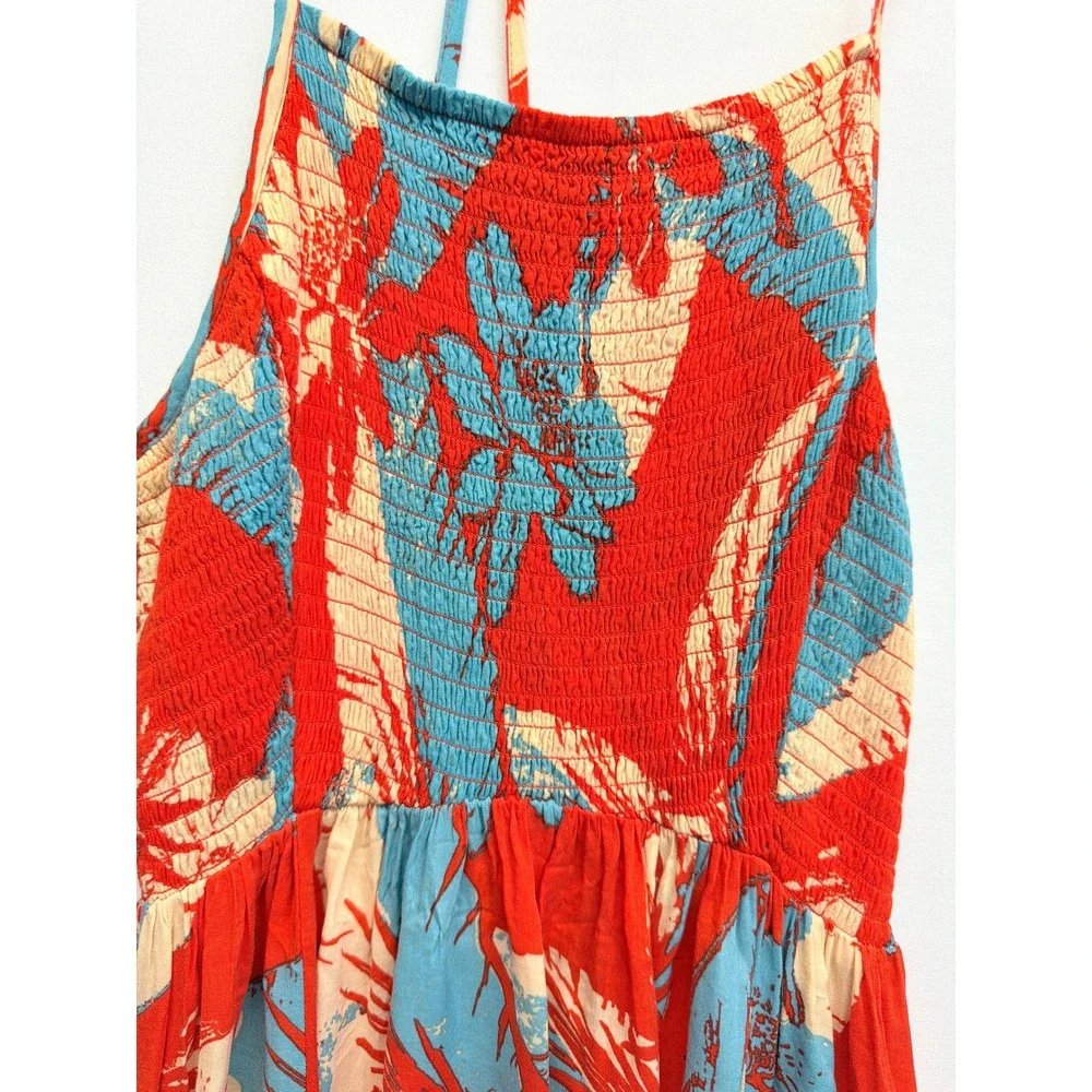 Free People Maxi Dress Smocked Floral Tropical Red Blue Women - Picture 3 of 12